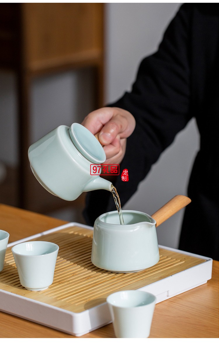 青瓷側把壺茶具套裝