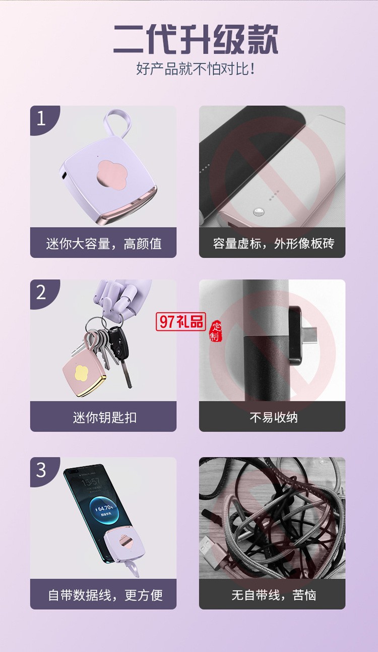 自帶線可愛(ài)便攜移動(dòng)電源 應(yīng)急超薄2000毫安