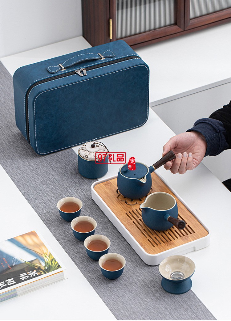 側把壺旅行茶具套裝戶外家用便攜式收納黑陶功夫茶具