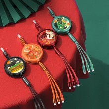 品勝頤和園一拖三數據線定制聯(lián)名款三合一伸縮收納數據線定制LOGO