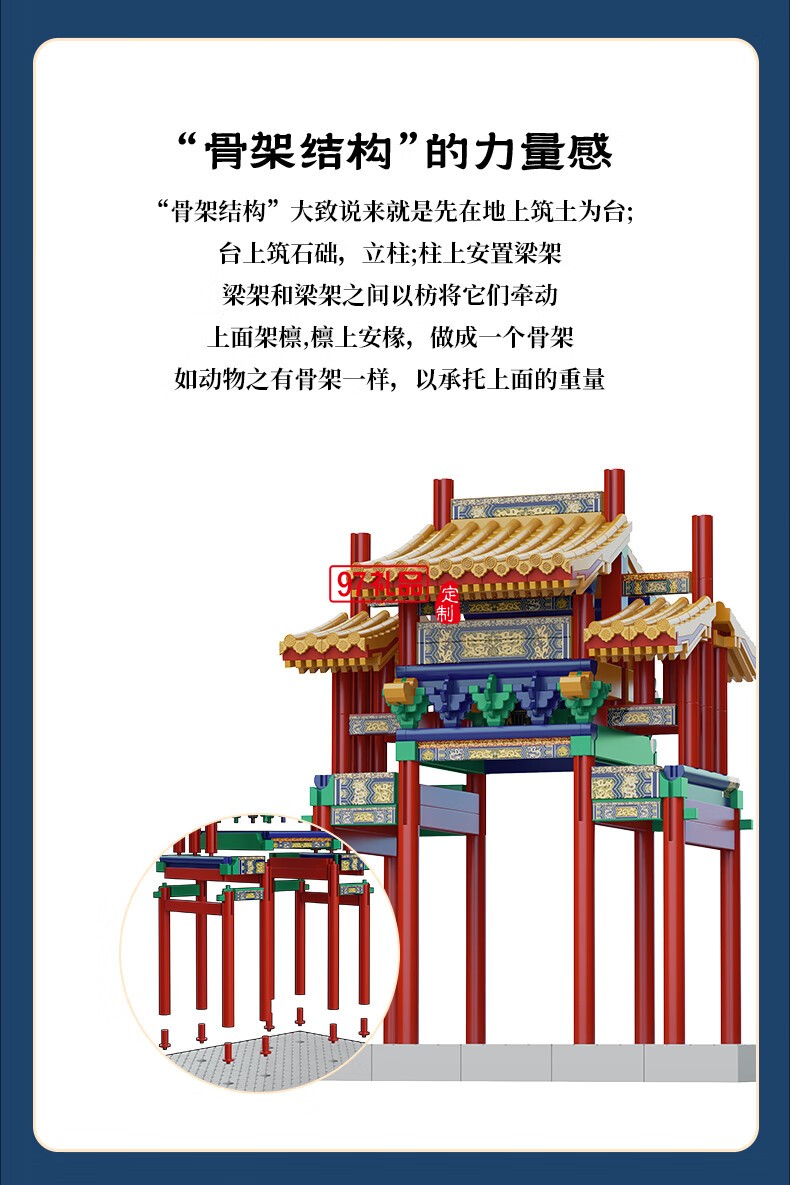 魚(yú)躍龍門(mén)牌坊故宮榫卯積木玩具中國(guó)風(fēng)古建筑潮玩禮物拼裝模型diy